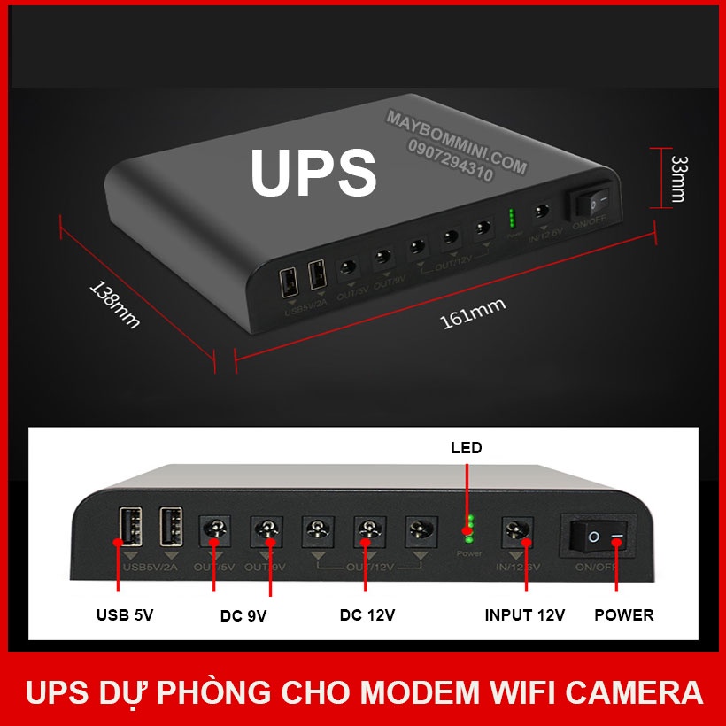 UPS dự phòng modem wifi camera 5V 9V 12V 24000mAh
