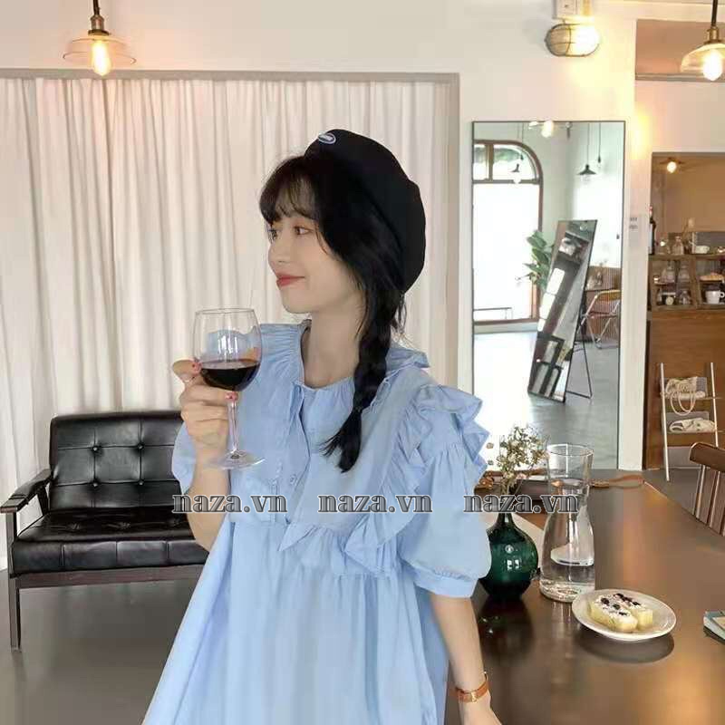 Áo Baby Doll Tiểu Thư Sang Chảnh Ngắn Tay , Thiết Kế Cổ bèo 2 Lớp Form áo rộng dễ phối đồ  chất đũi hàn .