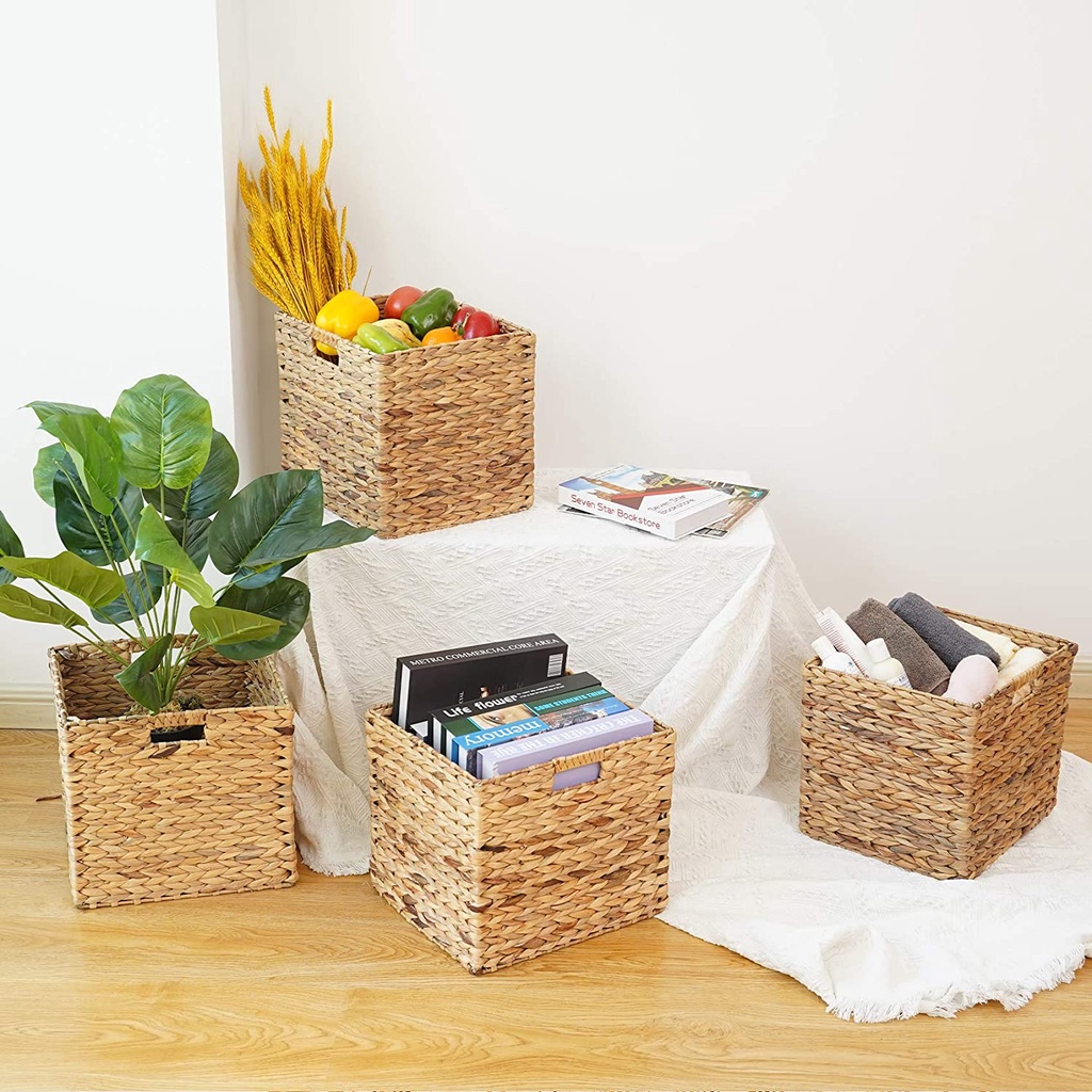 Giỏ lục bình URSPACE đựng quần áo, sách báo, giỏ trồng cây hình vuông có thể gấp gọn