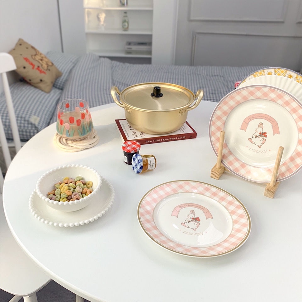 Đĩa Ăn Tráng Miệng Bằng Gốm Sứ Hình Hoa Tulip Thỏ Dễ Thương Phong Cách Retro Phương Tây