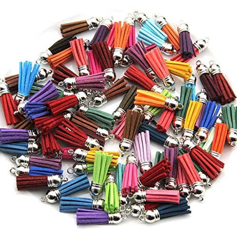 Set 140 Mặt Vòng cổ / Móc Khóa Bằng Da Tua Rua Phong Cách Retro DIY