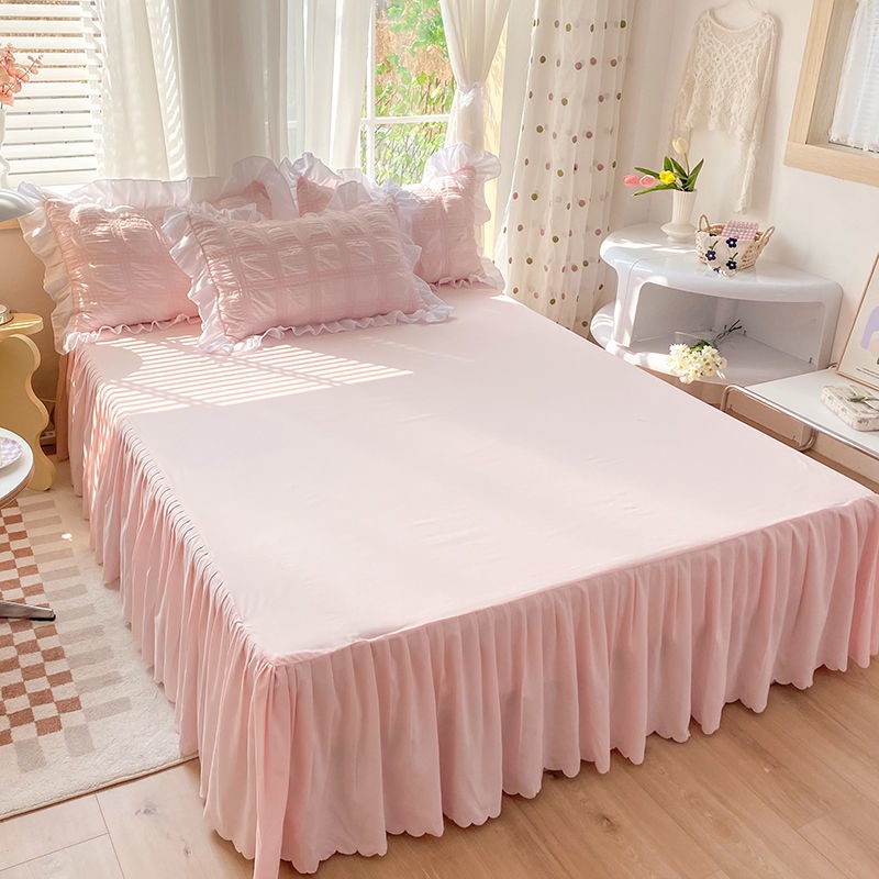 Internet Hot Seersucker Four-Piece of Bed Skirt Spring and Summer Korean Princess Style Girlish Heart Duvet Cover Bedspread Bedding