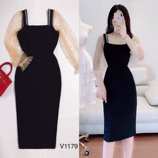 Đầm thiết kế cao cấp bảo hành 12 tháng, đầm body dự tiệc, đầm body đen tay ngọc, đầm body cao cấp dự tiệc