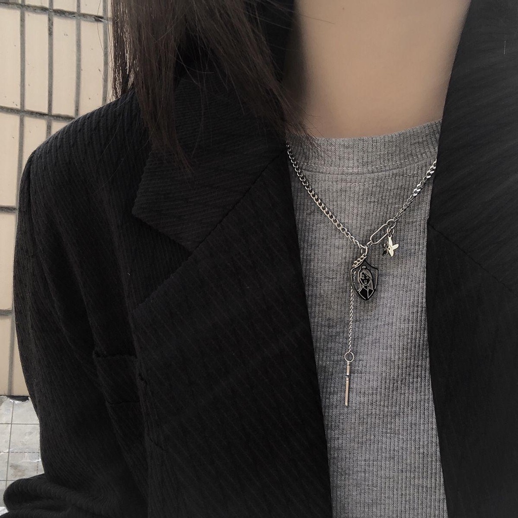 AROMA Vòng cổ Bằng Thép Titan Mặt Hình Ngôi Sao Chân Dung Phong Cách Hàn Quốc Retro