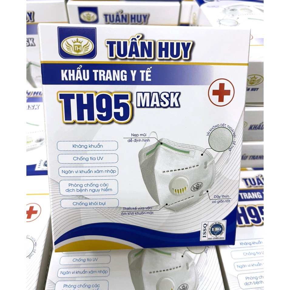 Khẩu trang N95/TH95 có van, 5 lớp Tuấn Huy - Kháng khuẩn, chống bụi - Hộp 10 chiếc