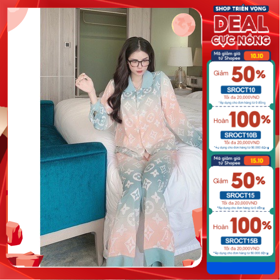 Đồ Ngủ Pijama Mặc Nhà Ngắn Tay Cổ Sen Dễ Thương, Chất Kate Thái, Mềm Mịn