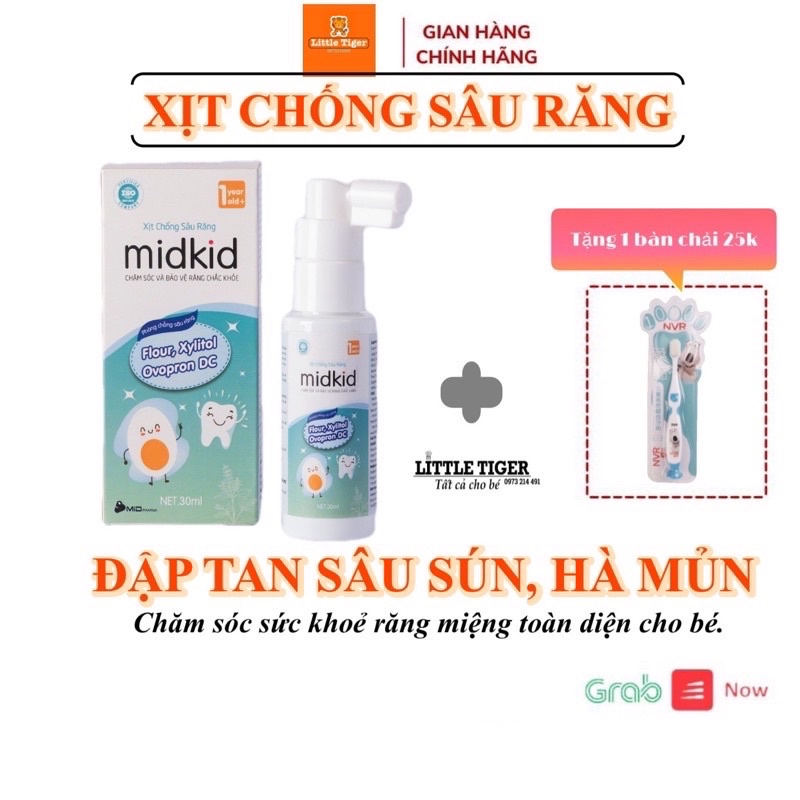 TẶNG BÀN CHẢI- Xịt Chống Sâu Răng MIDKID - bảo vệ men răng ,ngừa ố vàng (dành cho bé từ 1 tuổi)