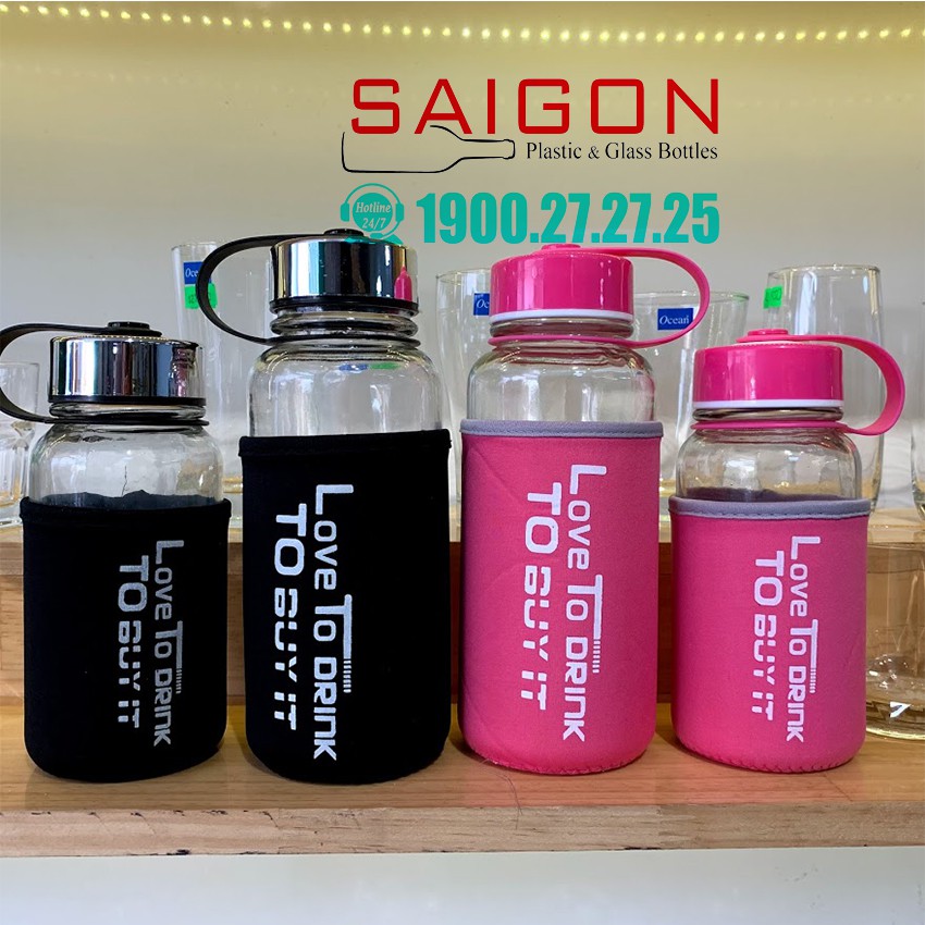 Bình Thủy Tinh Có Túi Giữ Nhiệt 850ml - 650ml Sang Trọng