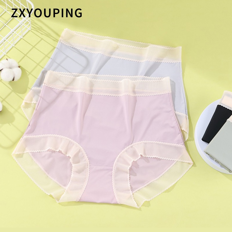 Quần lót ZXYOUPING vải lụa lạnh không đường may lưng cao nâng mông thoải mái thoáng khí