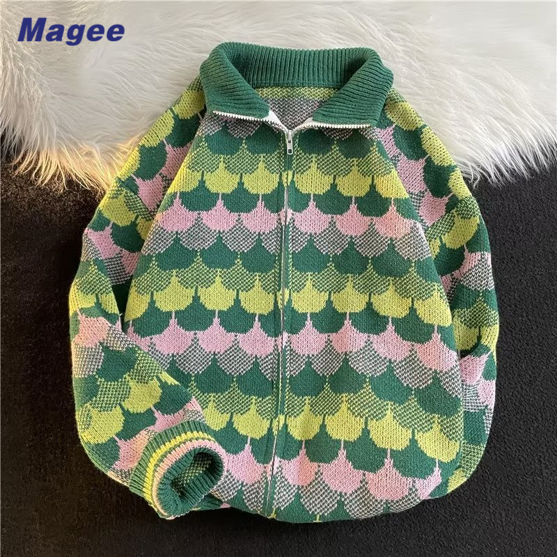 Magee Niche Áo Khoác cardigan Dệt Kim Dáng Rộng Phong Cách Harajuku Đường Phố Mỹ Thời Trang Xuân Thu Dành Cho Cặp Đôi