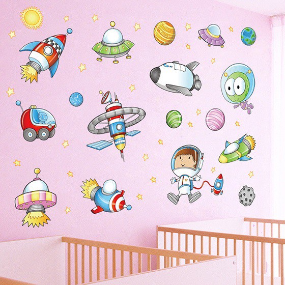 Tranh decal, decal dán tường trang trí phòng cho bé vừa giúp con học phi hành gia và các hành tinh vũ trụ TE51