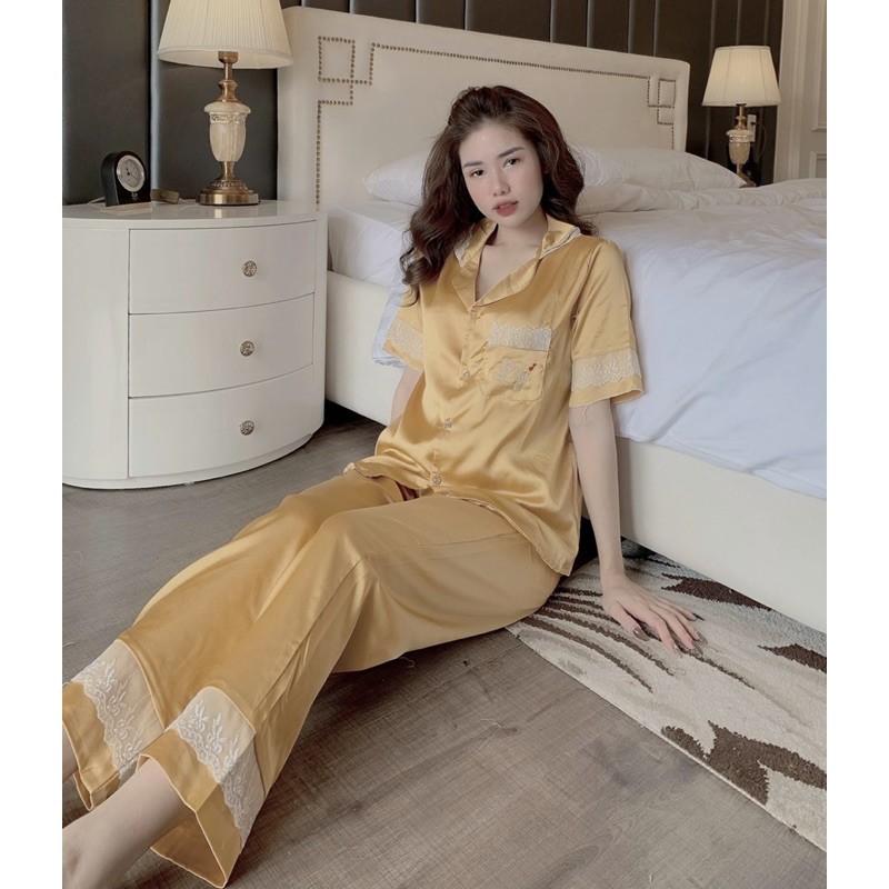 Đồ Ngủ💖Đồ Bộ Pijama Lụa Tay Ngắn-Quần Dài Satin Phối Ren LiLy | BigBuy360 - bigbuy360.vn