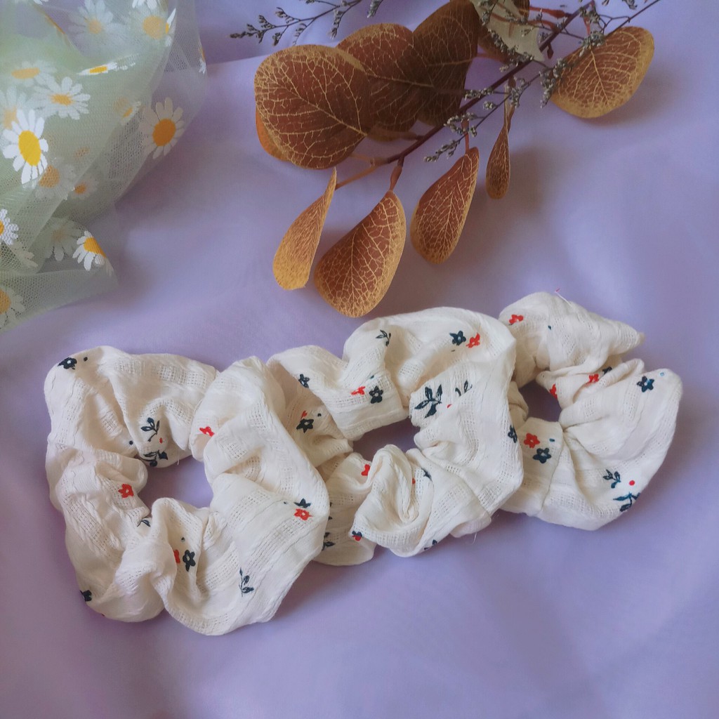 Vòng tay buộc tóc Scrunchies vải thô hình hoa 5 cánh VINTAGE, đơn giản, đẹp