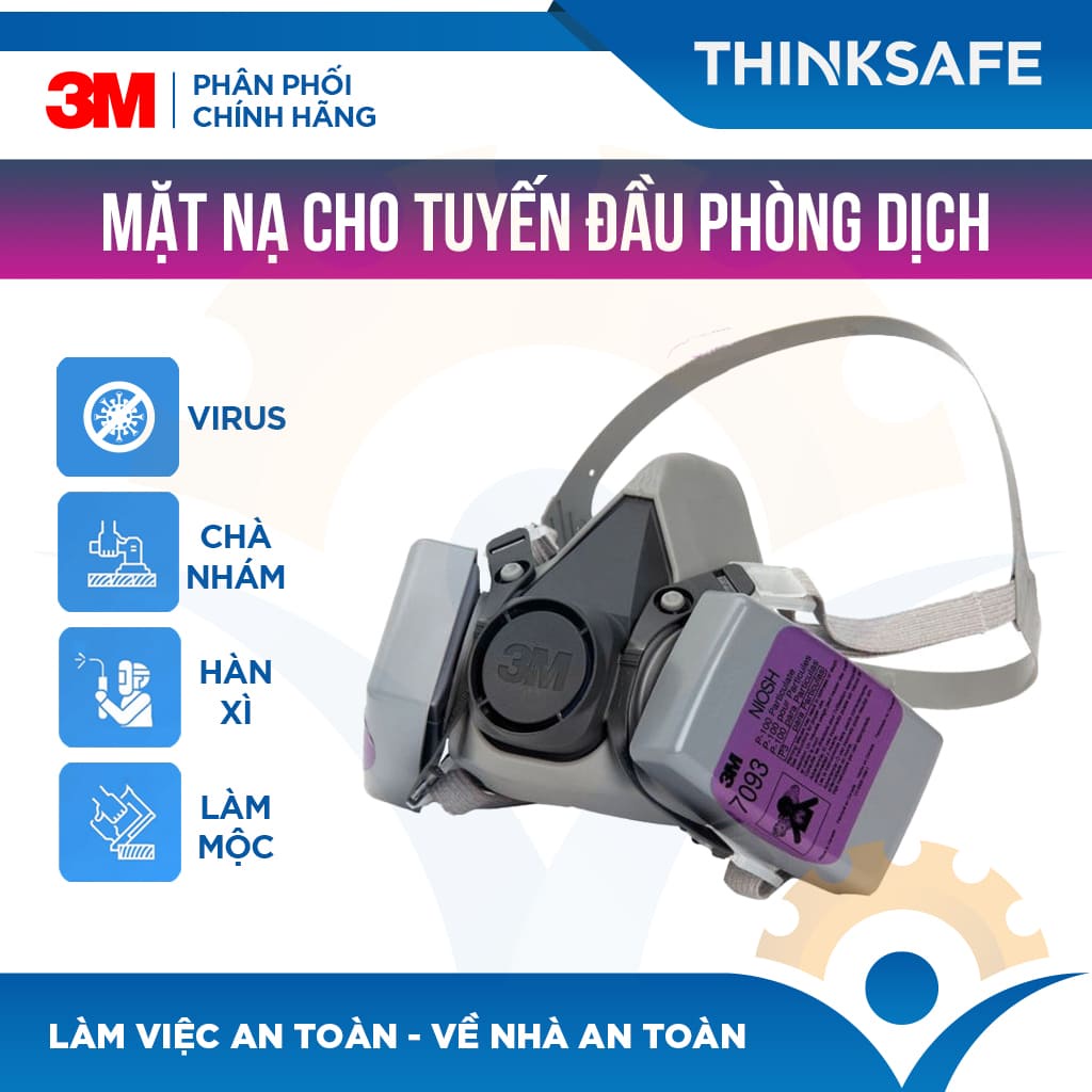 Mặt nạ phòng dịch 3M 6200 / 7093 chính hãng đạt chuẩn N95 Phòng dịch Bụi mịn Bảo vệ hô hấp - THINKSAFE