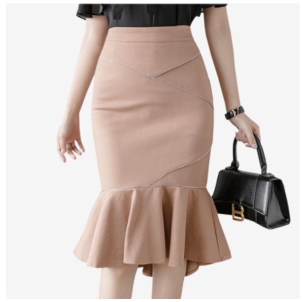 Elegant Plus Size OL Knit Skirt Business Office Work Wear Solid Color Elastic Wrap Bodycon Ruffles Fishtail Evening Party Midi Skirts