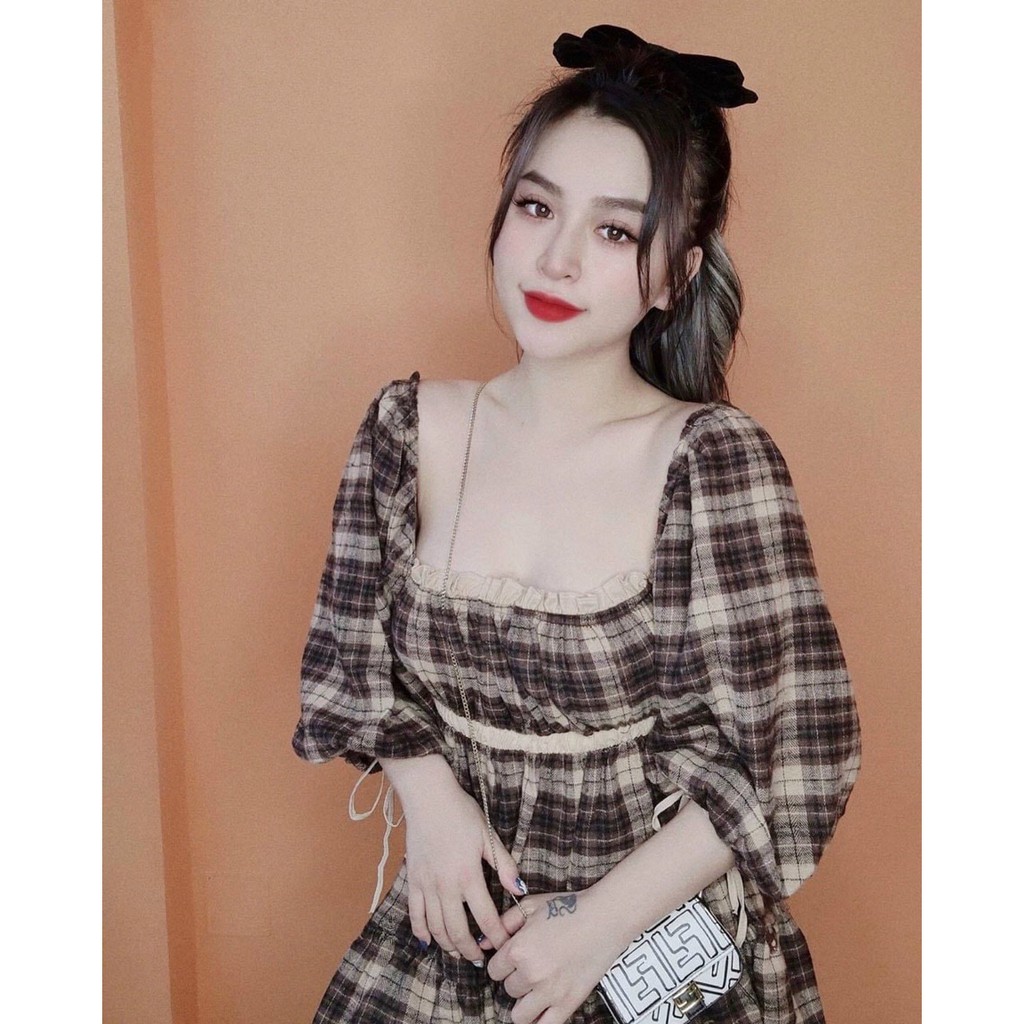[FREESHIP] Đầm caro babydoll  kate dày mịn đẹp BG253211