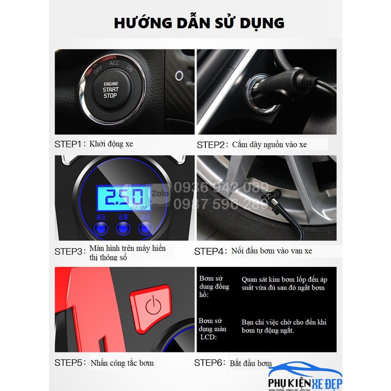 Bơm lốp ô tô FREESHIP mini cầm tay RUNDONG chính hãng bảo hành 6 tháng