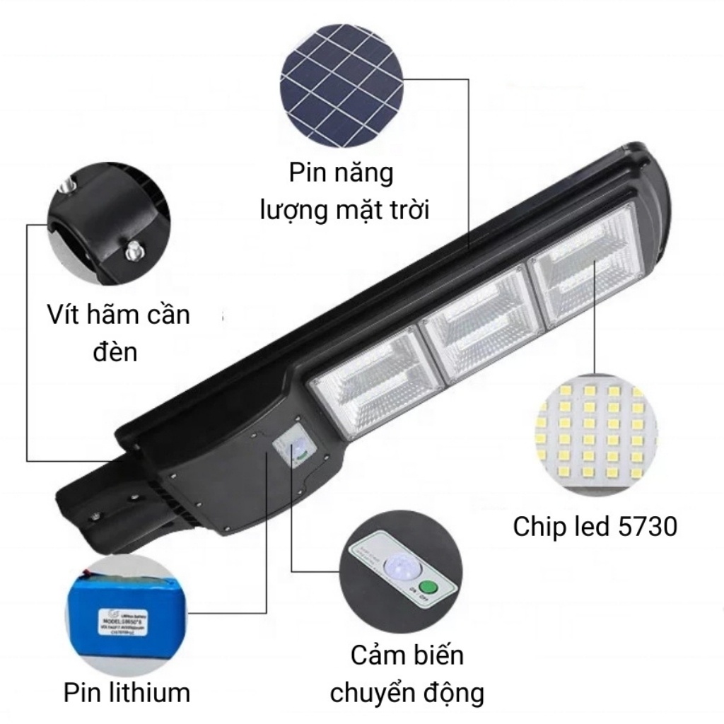 COMBO Đèn Năng Lượng Mặt Trời  Liền Thể công suất 300W Có Cảm Biến Chuyển Động, Đèn Chống Nước, Và Đèn Tam Giác 100Led