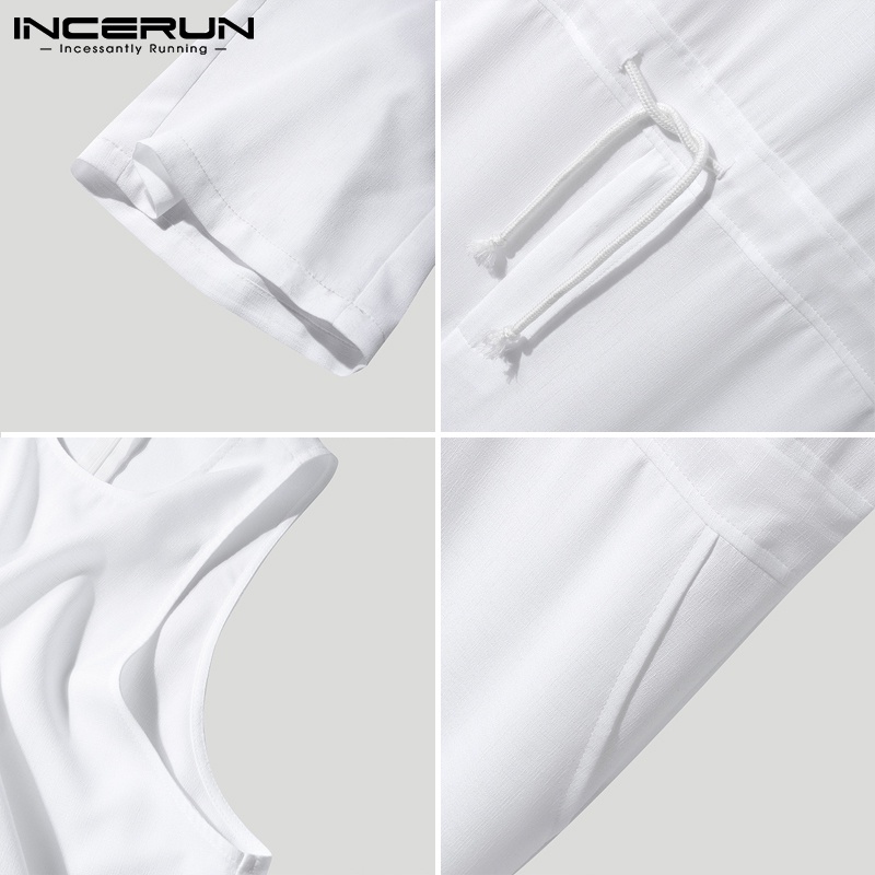 Bộ áo liền quần INCERUN cổ tròn không tay dây rút thời trang dành cho nam