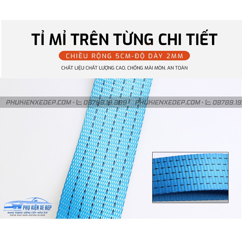 Dây Kéo Xe Cứu Hộ Cho Xe Ô Tô ⚡FREESHIP⚡| Cáp Kéo Ô Tô Tải Trọng 8 Tấn Dài 5m Rộng 4,5cm Siêu Chắc Chắn