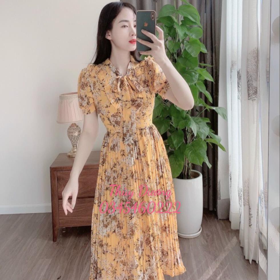 (FREESHIP) VÁY ĐẦM HOA NHÍ VINTAGE CỔ NƠ CHÂN VÁY XẾP LY DÀI ,VÁY DÀI QUA GỐI, VÁY VOAN CỔ NƠ NGẮN TAY 👗 *