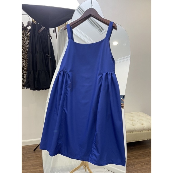 Váy maxi xanh coban , hai dây nhúm eo siêu xinh xắn chất thô mềm mặc thoải mái,thời trang nữ,đầm nữ,đầm 2 dây