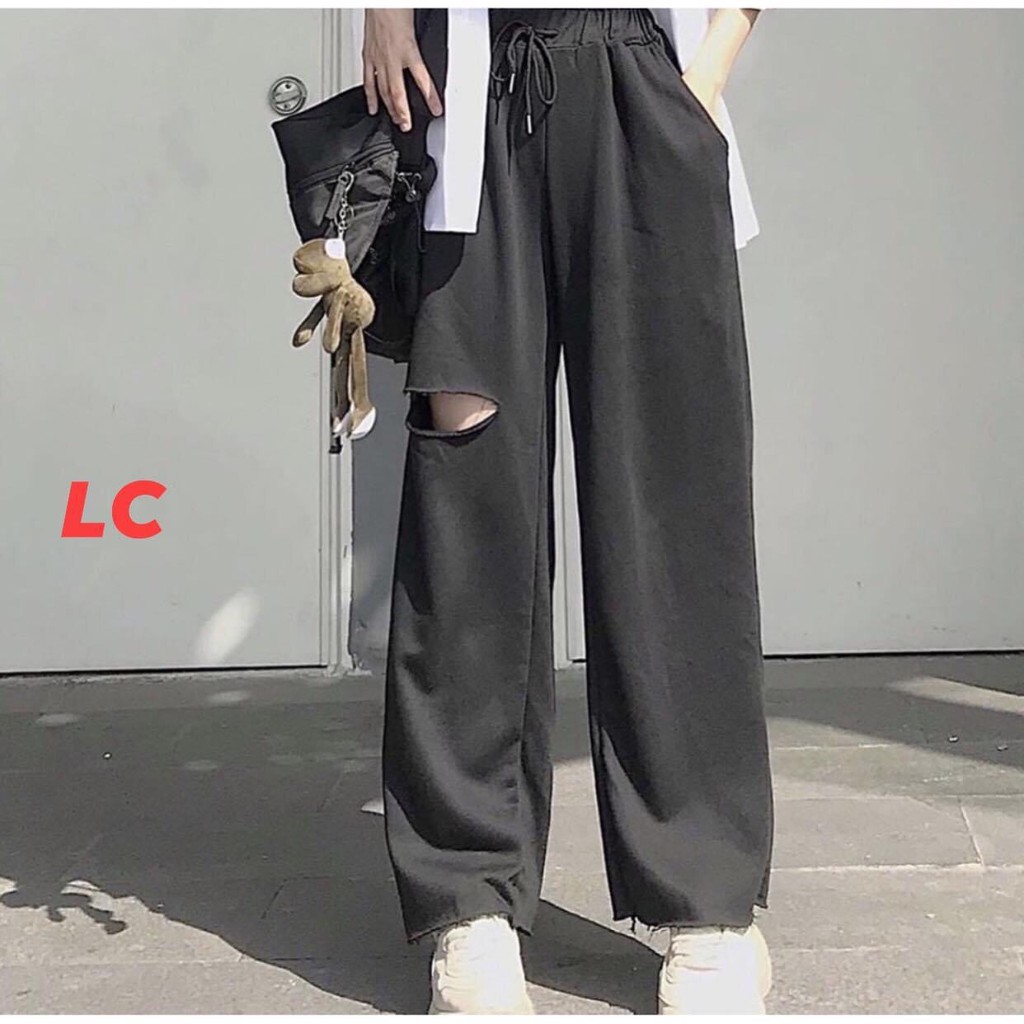 Quần ỐNG RỘNG RÁCH ĐÙI phong cách Ulzzang Unisex chất mát cá tính mặc nhà, đi chơi, thể thao M22