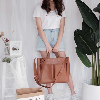 (ORDER) Túi tote da trơn ba ngăn cỡ lớn
