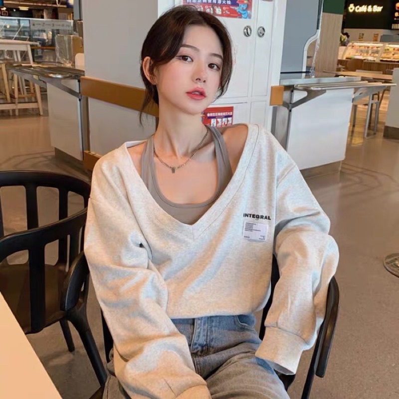 Áo Trễ Vai, Áo Len Cổ Tim Trễ Vai phong cách ulzzang hàn quốc