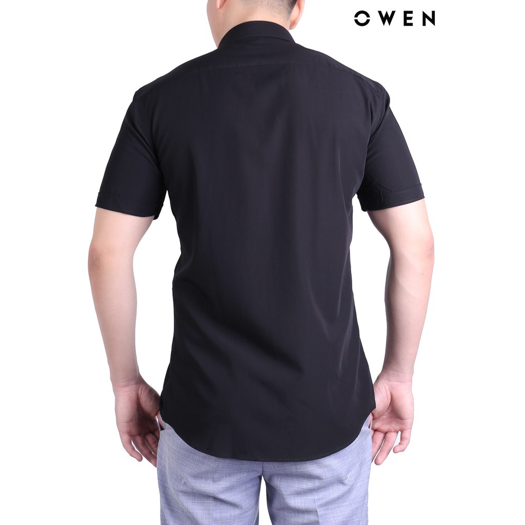 [Mã FASHIONMALLT4 giảm 15% tối đa 30K đơn 150k] Áo sơ mi ngắn tay nam Owen Regular có túi màu đen - AR90669NT1