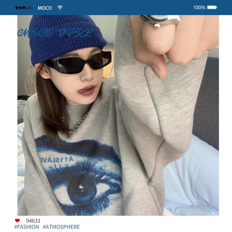 Áo sweatshirt tay dài cổ tròn in họa tiết phong cách Hàn Quốc dành cho nữ