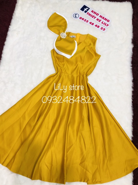 ( ẢNH VÀ VIDEO THẬT1000%) Đầm kết lá phối màu kèm nơ cài đá