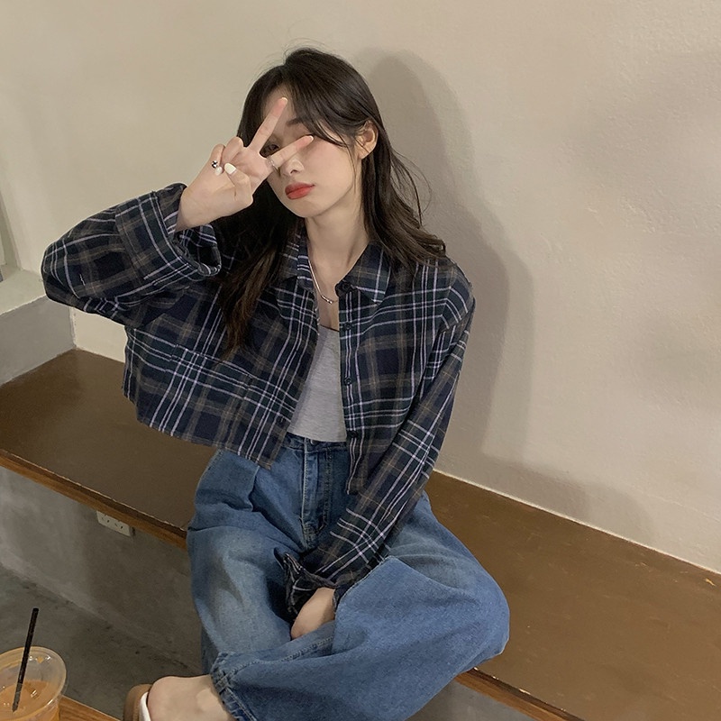 Áo Khoác Sơ Mi Caro Tay Dài Chống Nắng Thời Trang Cho Nữ