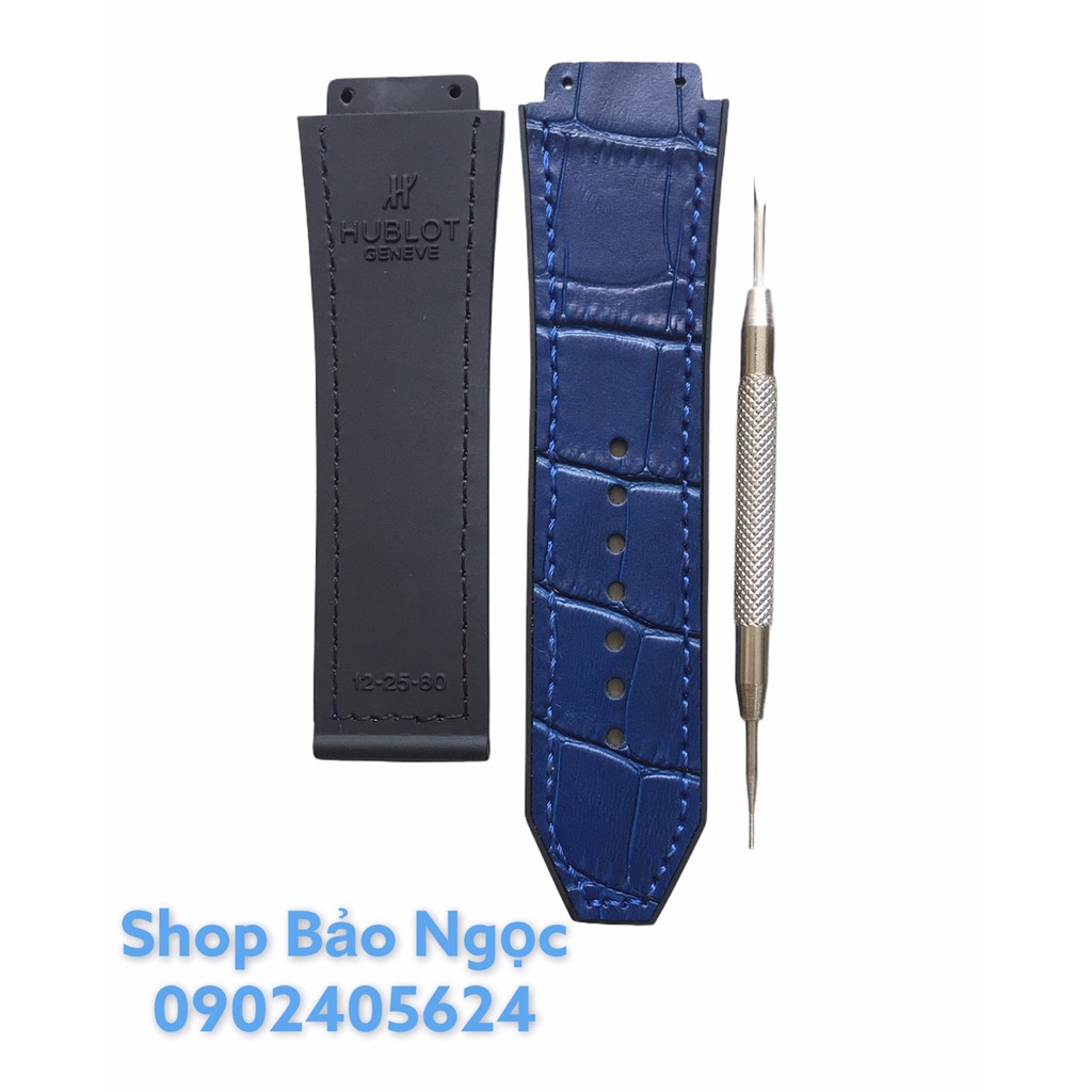 GIÁ ĐỘC NHẤT Dây đồng hồ cao cấp Hublot nam size 42 - lót da vân cá sấu đen size  19 x 25 x 22mm