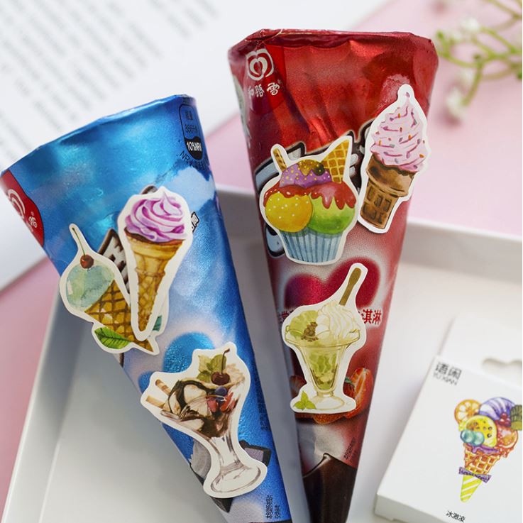 Hộp 50 Nhãn Dán Sticker Trang Trí Kem Dâu Ice-Cream