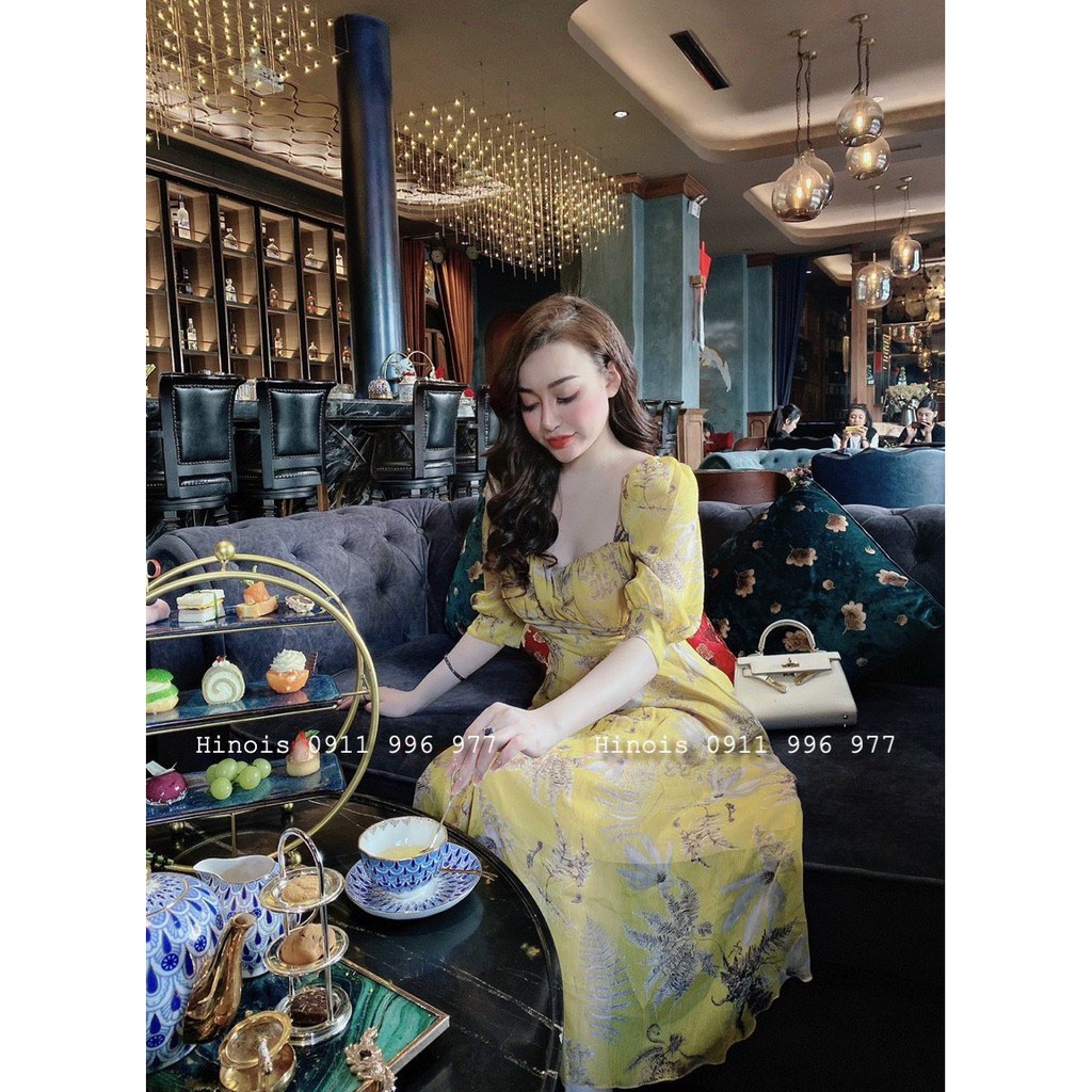 Đầm Maxi Hoa Tơ Cổ Vuông Tay Lỡ Dành Cho Nàng Đi Chơi, Đi Biển - 3 Màu Xanh, Vàng, Nâu - ẢNH THẬT | BigBuy360 - bigbuy360.vn