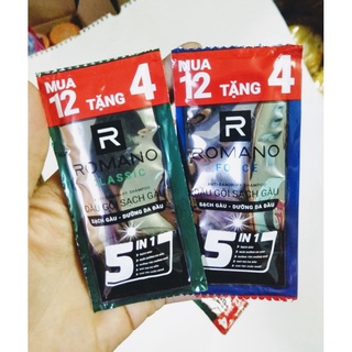 Set 50 gói dầu gội Romano 5g (Xanh lá - Xanh dương - Đỏ - đen - 5in1)