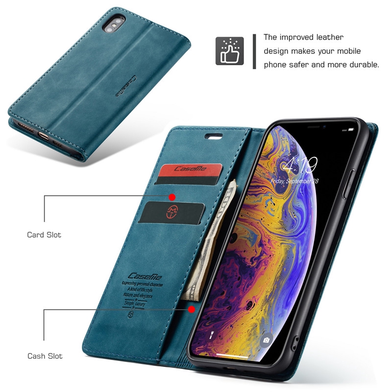 Bao da điện thoại nắp lật từ tính màu trơn sang trọng cho iPhone XS Max XR XS X 7 8 6 6s Plus 5 5S SE