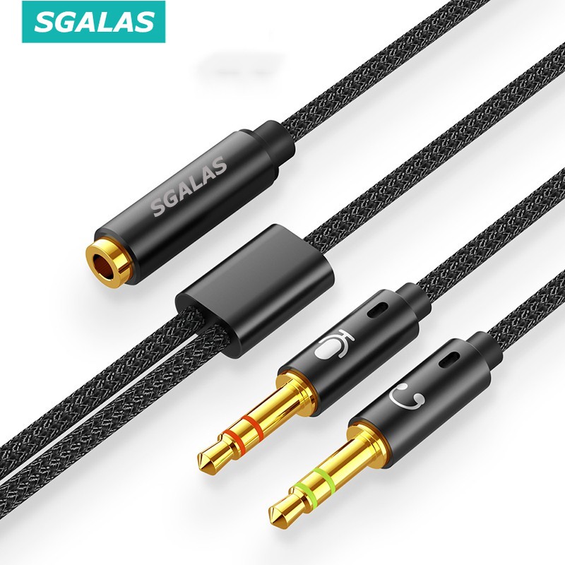 Bộ chia âm thanh nổi SGALAS từ ổ cắm sang 2 giắc cắm tai nghe có Mic 3.5mm Aux cho máy tính xách tay/ máy tính bàn