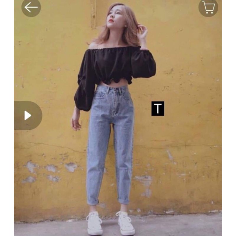 Áo trễ vai croptop bo eo siêu cưng❤