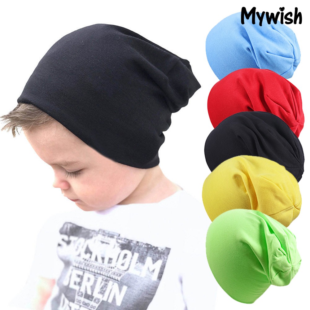 Mũ Beanie Đan Len Bằng Cotton Màu Trơn Dễ Thương Giữ Ấm Cho Bé Trai Và Gái