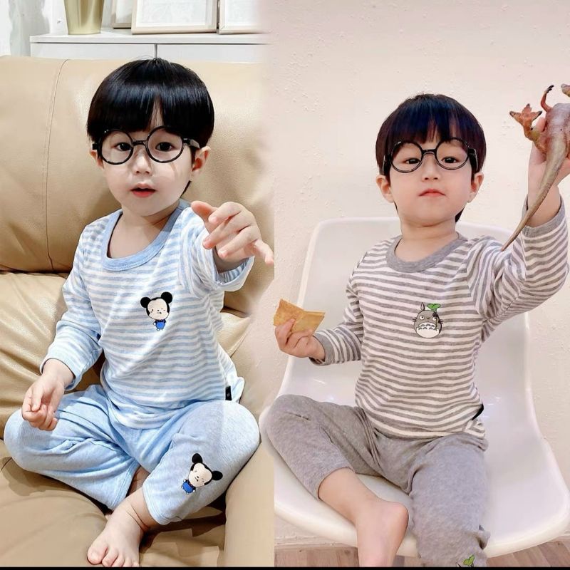 Bộ dài tay cho bé chất thun cotton đẹp mát co dãn mặc ngủ điều hòa