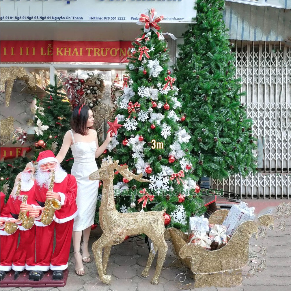 Cây thông noel 3m trang trí giáng sinh cho nhà cửa, phòng khách, phòng ngủ kèm dây kim tuyến và ngôi sao đẹp lung linh