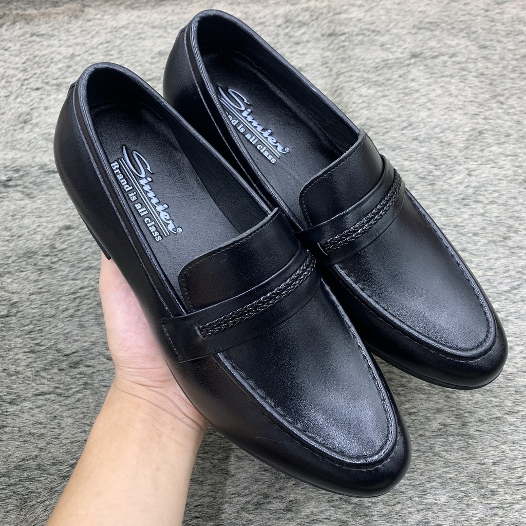 Giầy lười công sở da bò tấm loại 1 đế cao su siêu bền