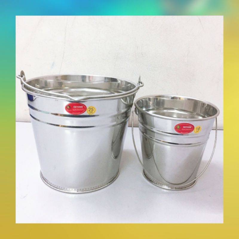 [Chính Hãng] Xô inox 304 Vietcook 3, 5, 10, 15, 20 lít size 18, 20, 25, 27, 30 cm/ Xô ngâm bia rượu