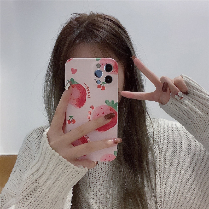 DINUO--Applicable iPhone12 Strawberry 11ProMax Mobile Phone Case XR Apple SE Text Xs Creative 7/8Plus Girl-LQ