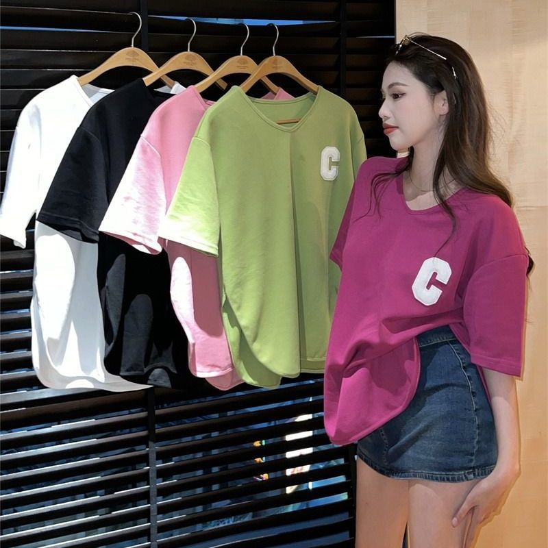 Áo Thun Tay Ngắn Dáng Rộng Thêu Họa Tiết Thời Trang Mùa Hè Hàn Quốc 2022 Mới Cho Nữ