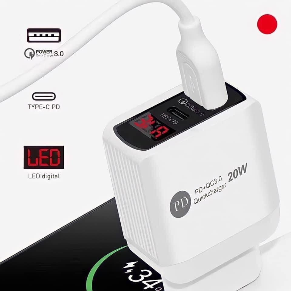 Củ sạc nhanh 20W USB Type C Dual Port, 20W PD/QC 3.0 Multi Quick Charge Support Chính Hãng KC Bảo hành 1 đổi 1