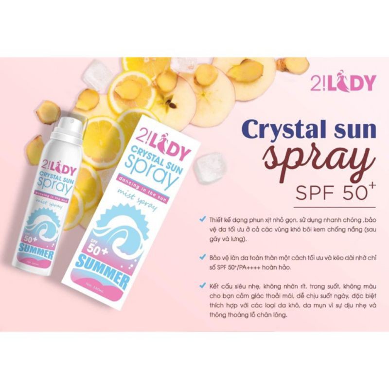 Xịt đá lạnh chống nắng 2 Lady Crystal Sun Spray 180ml