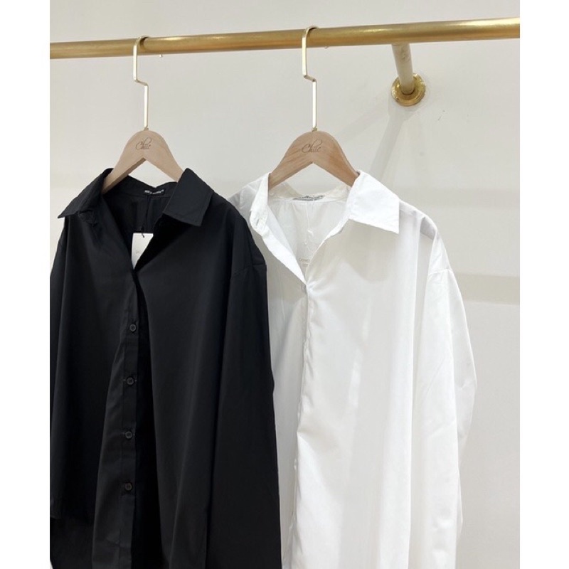 [HÀNG THIẾT KẾ CAO CẤP] Áo Sơ Mi Basis Oversized Form Rộng Đi Học / Công Sở Màu Trắng / Đen
